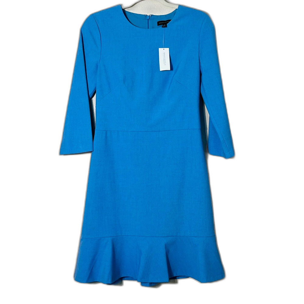 NWT Banana Republic Blue Work Career Dress 4 Tall Ruffle Professional Modest